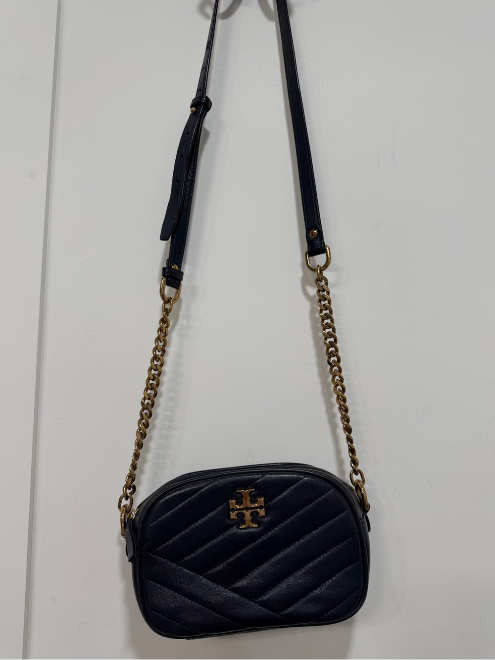 Tory Burch Navy Quilted Crossbody with Gold Hardware